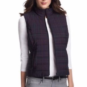 Navy, purple/pink plaid puffy vest from the LOFT